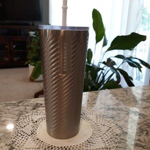 Starbucks Tumbler 2022 Holiday Silver Metal Spiral 24 Oz Cup
